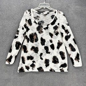 Bibi‎ Top Sweater Womens Size S White Black Cheetah Print Pullover semi sheer